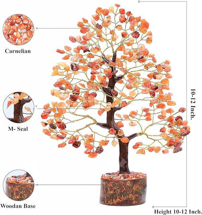 WC Carnelian Chakra Tree of Life - Crystal Tree with 300 Beads for Positive Energy, Sacral Chakra Healing, Good Luck Gift Feng Shui Decor