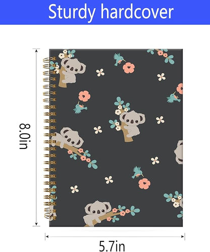 Spiral Journal Notebook,A5 Hardcover Lined Journals for Women Girl 6 x 8.3 in,120 Pages Thick Paper,Cute College Ruled Writing Notebook for Gifts Office Work School(Koala And Flowers)