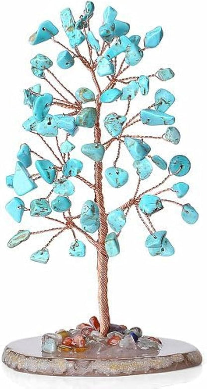 YATOJUZI Green Turquoise Crystal Trees Natural Crystals Stones Gemstones Tree Copper Wire Agate Base Tree of Life Feng Shui Decor Reiki Energy Lucky for Room Desk Home Decors Gifts for Women Men