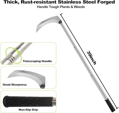 Sickle Weeding Garden Tool, Hand Weed Scythe for Grass Cutting, Billhook for Vines Bushes Cutter for Yard, Fields, Lawn and Ditches, Scythes Knife Tool for Farming Harvesting -Long Handle