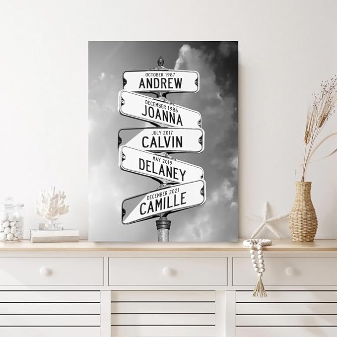 Personalized Family Street Sign Multi-Name Canvas, Custom Date Of Birth With Names Poster, Street Signs Customized, Best Gifts For Mom/Dad, Birthday, Christmas Gift For Family #22