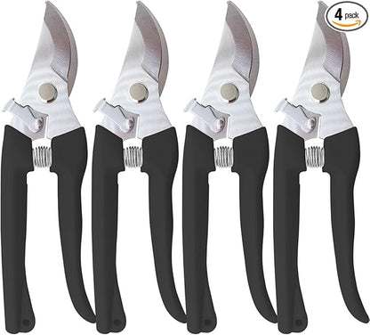 Pruning Shears for Gardening, 4 Pack Garden Scissors for Cutting Fresh Flowers, Floral Clippers for Plants, Fruits (Black)