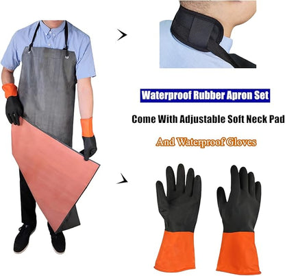 TonLing Rubber Apron Waterproof with Thick Rubber Gloves for Men and Women, Heavy Duty Chemical Aprons with Adjustable Neck Pad for Dishwashing, Dog Grooming, Cleaning, Lab Work, Butcher, Dishwasher