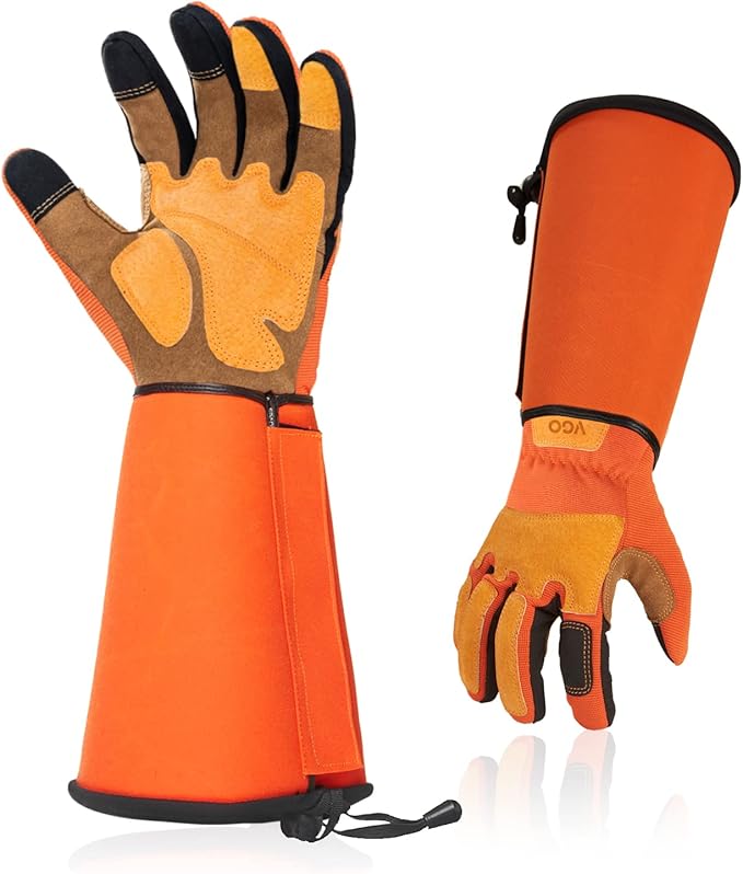 Vgo... Gardening Gloves Unisex,Safety Work Gloves,Long Sleeves Gauntlet,Puncture Proof,Touchscreen(Size L,Orange,SL7496)