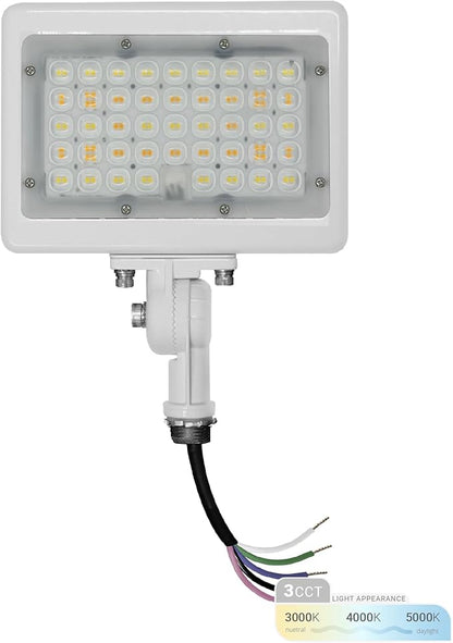 NUWATT 30W LED Flood Light, 3CCT 3000K/4000K/5000K Selectable, IP65 Waterproof Lighting, Adjustable Knuckle Mount, 4200LM, 0-10V Dimmable, 120-277V, Outdoor Security Floodlight for Yard, White, UL