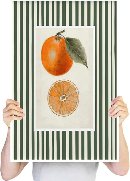 Vintage Green Striped Orange Fruit Canvas Wall Art Modern Farmhouse Botanical Kitchen Food Prints Posters Minimalist Colorful Aesthetic Pictures Boho Decor for Bedroom Restaurant 20x30inch Unframed