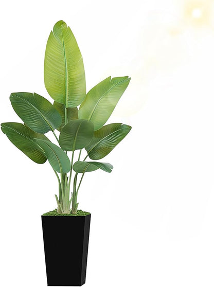 Lifelike Bird of Paradise Artificial Plant 5ft Faux Banana Leaf Tree with Black Tall Planter for Home Decor - Perfect Indoor Silk Floor Plant for Living Room, Office, and Bedroom Ambiance Enhancement