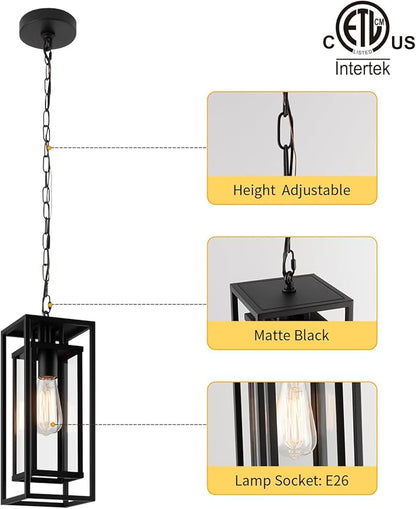 mirrea 14" Outdoor Pendant Lights for Front Porch Hanging Lamps for House Outside Lighting Fixture for Patio Exterior Chandelier for Entryway Ceiling Lanterns for Gazebo