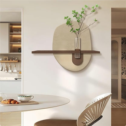 TJTKWIR Creative Sandstone Wall Art Decor, Wall Decoration with Vase and Artificial Plant, Three-dimensional Wall Mural for Living Room, Restaurant(Brown)