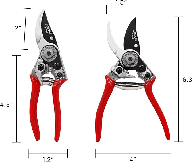 Zenport Z102 Swiss Style Hand Bypass Pruner, 7-Inch, 1.75 Inch Blades, Red - 12 Pack