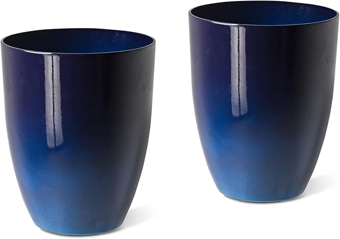 Glitzhome Set of 2 Planters for Outdoor Plants 16.75''H Large Gradient Cobalt Blue Planter Tall Planter Pot with Drainage Hole for Outdoor Front Porch and Patio