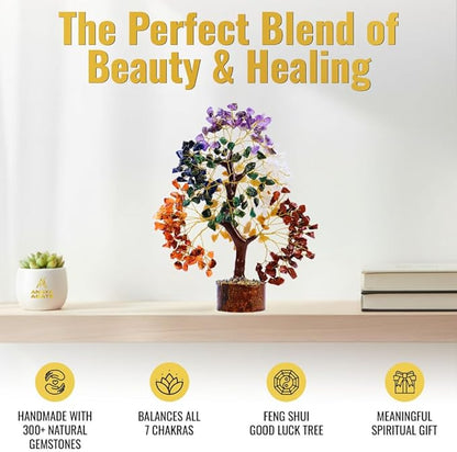 7 Chakra Tree of Life Crystal Healing Money Tree for Home Living Decor, Office Desk Decor, Handmade Feng Shui Bonsai for Energy, Wealth & Good Luck, Birthday Gifts for Men, Women, Mom