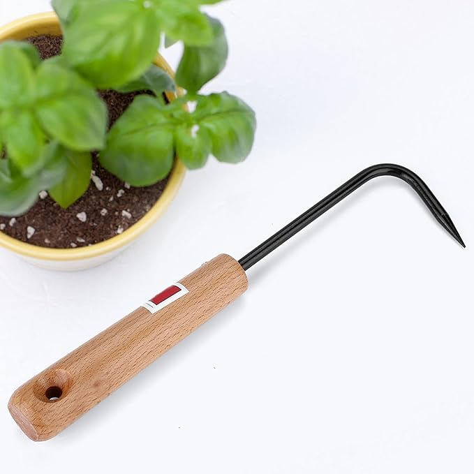 Bonsai Root Hook, Gardening Manganese Steel Root Rake with Ergonomic Wooden Handle, Bonsai Rake Tool for Potted Plants Gardening Work