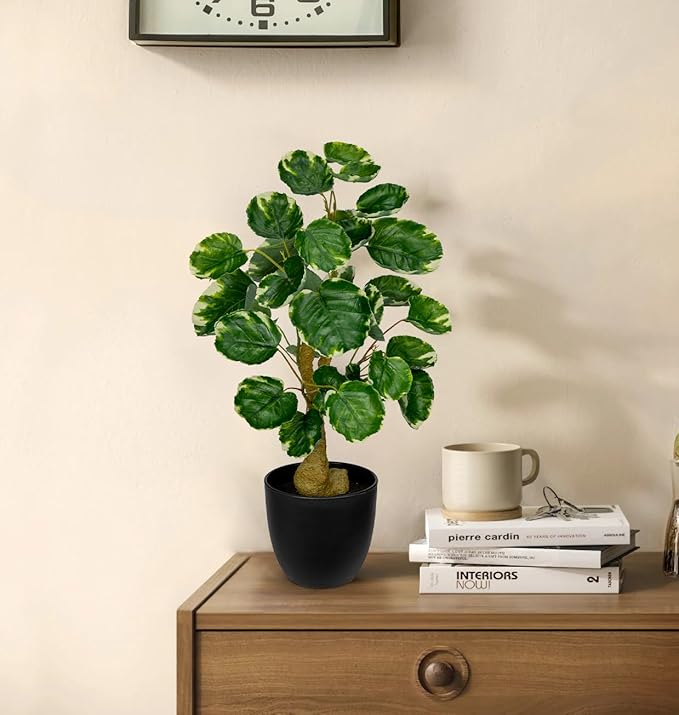 18 Inch Fake Money Tree Plant Indoor Potted Plants Artificial Pachira Money Tree Small Faux Plants in Black Pot Good Luck Excellent Gift Fortune Plant