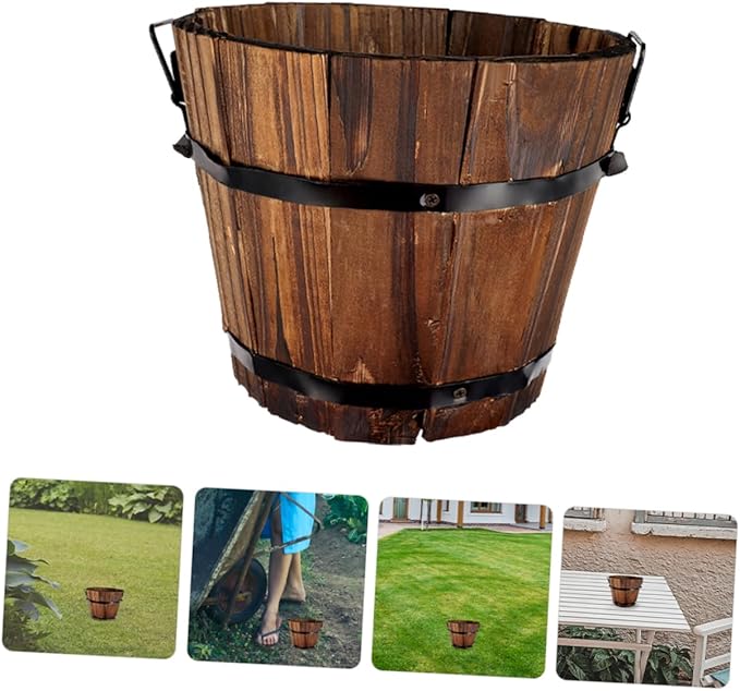 Wooden Barrel Flower Pot Succulent Planter 4 Inch Rustic Vintage Style Indoor Outdoor Garden Decor