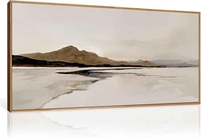 Ausril Beige and Brown Foggy Framed Canvas Wall Art Set, Modern Misty Landscape Wall Decor, Abstract Mountain Lake Wall Painting, Minimalist Nature Art Prints for Living Room, Bedroom - 20"X40"