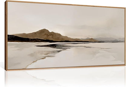 Ausril Beige and Brown Foggy Framed Canvas Wall Art Set, Modern Misty Landscape Wall Decor, Abstract Mountain Lake Wall Painting, Minimalist Nature Art Prints for Living Room, Bedroom - 20"X40"