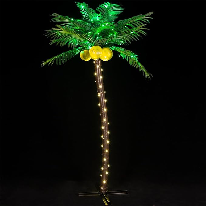 LED Palm Tree Lights, 5ft Artificial Palm Tree, Reinforced Heavy-Duty Base, 136 LEDs, All-Weather, Indoor/Outdoor, Timer & Dimming, UL/ETL Listed