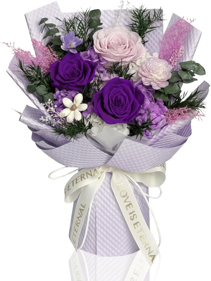 Vaanshie Premium Preserved Flower Bouquet Ideal for Mother's Day Gifting (Waffle Purple)
