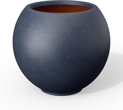 Kante Round Concrete Flower Pot, 11 Inch Dia (7.9" Opening) Sphere Shape Design Planter with Drainage Hole and Rubber Plug for Indoor & Outdoor Plants, Charcoal Finish with Painted Interior