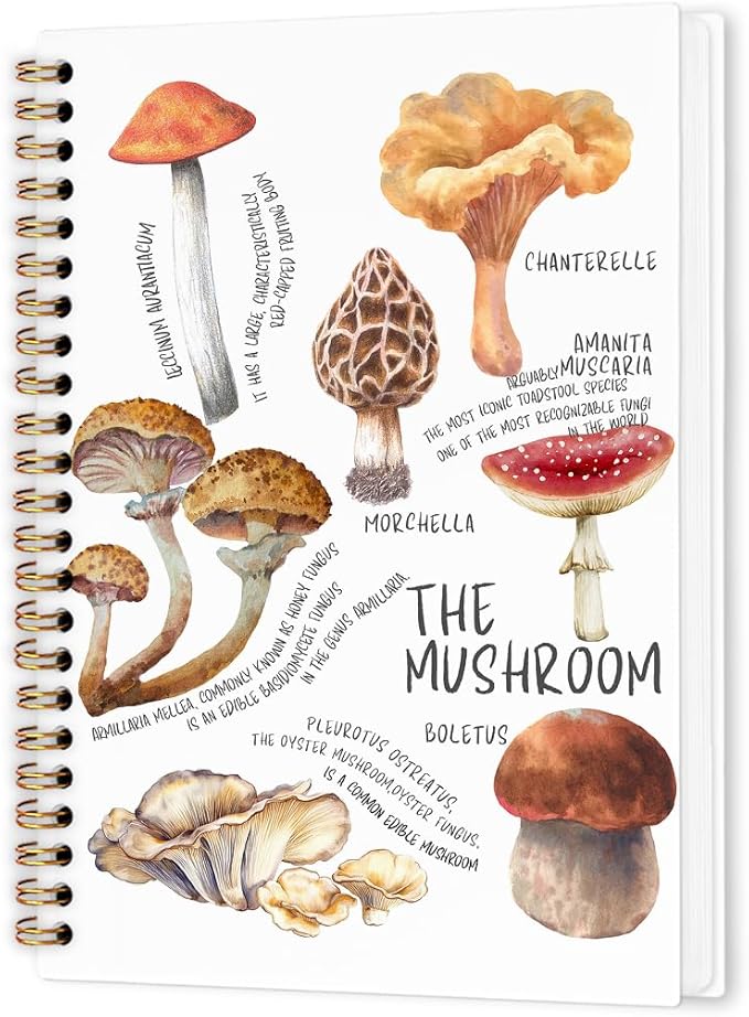 Rustic Mushrooms Spiral Notebook, Cottagecore Mushrooms Journal Notebook, Educational Mushroom Journaling Notebooks for Women Men, Mushroom Office School Supplies Gifts, 5.5x8.3 Inch