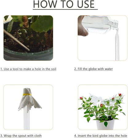 Glass Plant Watering Globes, Self Watering Globes Bird Shape, Self Watering Planter Insert, Plant Watering Devices, Automatic Plant Waterer Indoor, Watering Bulbs, 2 Pack