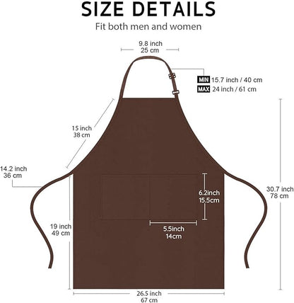 4 Packs Chef Apron, Waterproof Apron, Adjustable Aprons with 2 Pockets for Men Women, Professional Aprons for Kitchen Cooking Gardening Painting Baking Restaurant (Coffee)