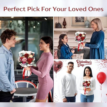 Forever Flowers Bouquet, Preserved Long Lasting Pink-Red Roses Flower Bouquet for Valentine’s Day, Christmas, Anniversary, Birthday Gifts for Her