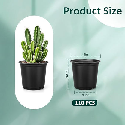 Nursery Pots for Plants, 5 Inch Plant Pots with Drainage, 110 pcs Plastic Seedlings Flower Pots for Plants, Great for Herbs, Cuttings, and Starter (5 Inch)
