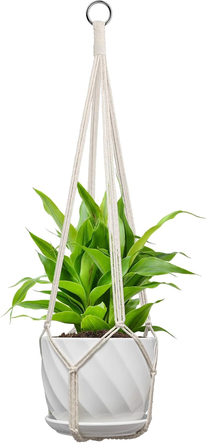 Macrame Plant Hanger, Fits 4-13 Inch Pots, Boho Hanging Plant Holder for Indoor Outdoor, 35 Inch, White