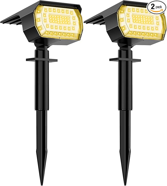 LANSOW Solar Spot Lights Outdoor, [2 Pack/76 LED] 2-in-1 Solar Landscape Spotlights, 3 Modes IP65 Waterproof Dusk to Dawn Solar Powered Flood Wall Lights for Outside Yard Garden Path(Warm White)