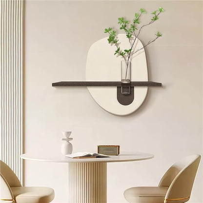 Creative Sandstone Wall Art Decor, Wall Decoration with Vase and Artificial Plant, Three-Dimensional Wall Mural for Living Room, Restaurant(White)