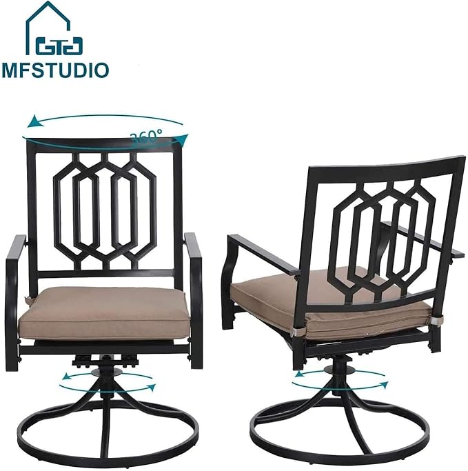 MFSTDIO 5 Piece Metal Patio Dining Set, 4 Swivel Armrest Chairs with Cushion and 37.8" Round Table with 1.57" Umbrella Hole Outdoor Furniture Set,Black