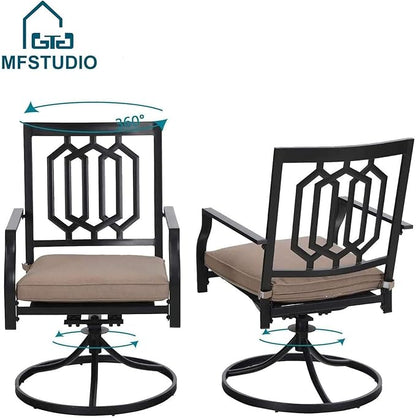 MFSTDIO 5 Piece Metal Patio Dining Set, 4 Swivel Armrest Chairs with Cushion and 37.8" Round Table with 1.57" Umbrella Hole Outdoor Furniture Set,Black