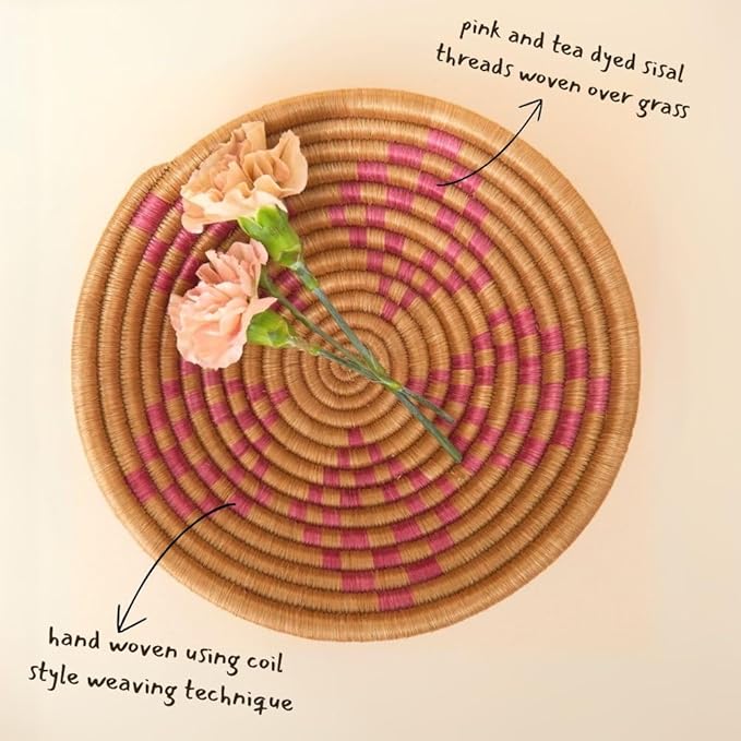 Small Decorative Bowl, Centerpiece, Storage, Organizaing, Home Décor Accents, Woven, Boho, 7" Wide, Pink