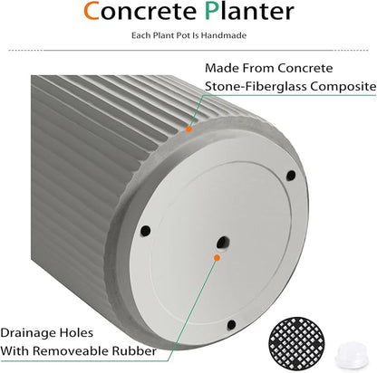 Round Concrete Planter Outdoor Indoor, Large Cement Plant Pots for Flowers (Vertical Gray, 12 inch)