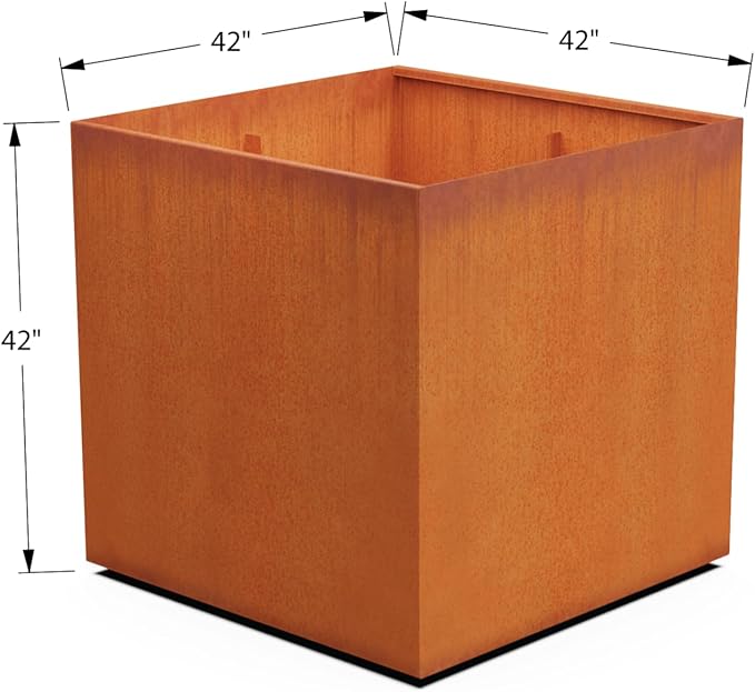 PLANTERCRAFT Corten Steel Planter Square Cube Metal Garden Box Heavy Duty | Made in USA | Fully Assembled | Commercial Residental Outdoor