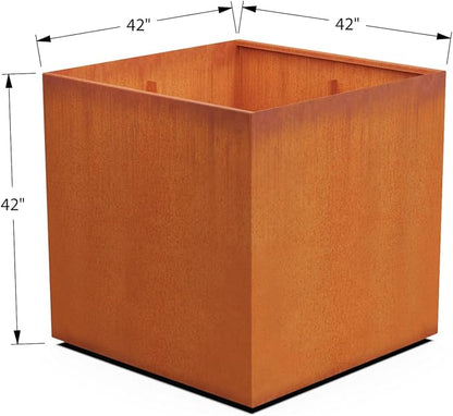 PLANTERCRAFT Corten Steel Planter Square Cube Metal Garden Box Heavy Duty | Made in USA | Fully Assembled | Commercial Residental Outdoor