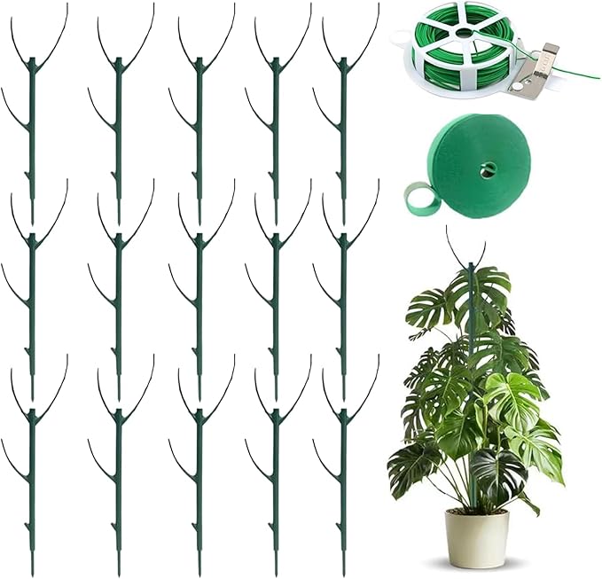 Monstera Plant Support Stakes, Plant Stakes for Indoor Potted Plants, Stackable Moss Pole Support for Climbing Garden Plants (15 pcs)