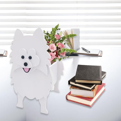 White Pomeranian Dog Planter Plant Pots,Cute Dog Flower Planter,Gifts for Pet Lovers,Unique Animal Plant Pots,Office,Indoor Outdoor Garden Decor（9.45 * 6.65 * 12.13in）