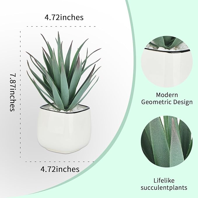 Artificial Succulents in Pots - Small Fake Plants Mini Succulent Agave Faux Plants Indoor for Boho Bathroom Decor, Bedroom, and Coffee Table Office Farmhouse Decoration