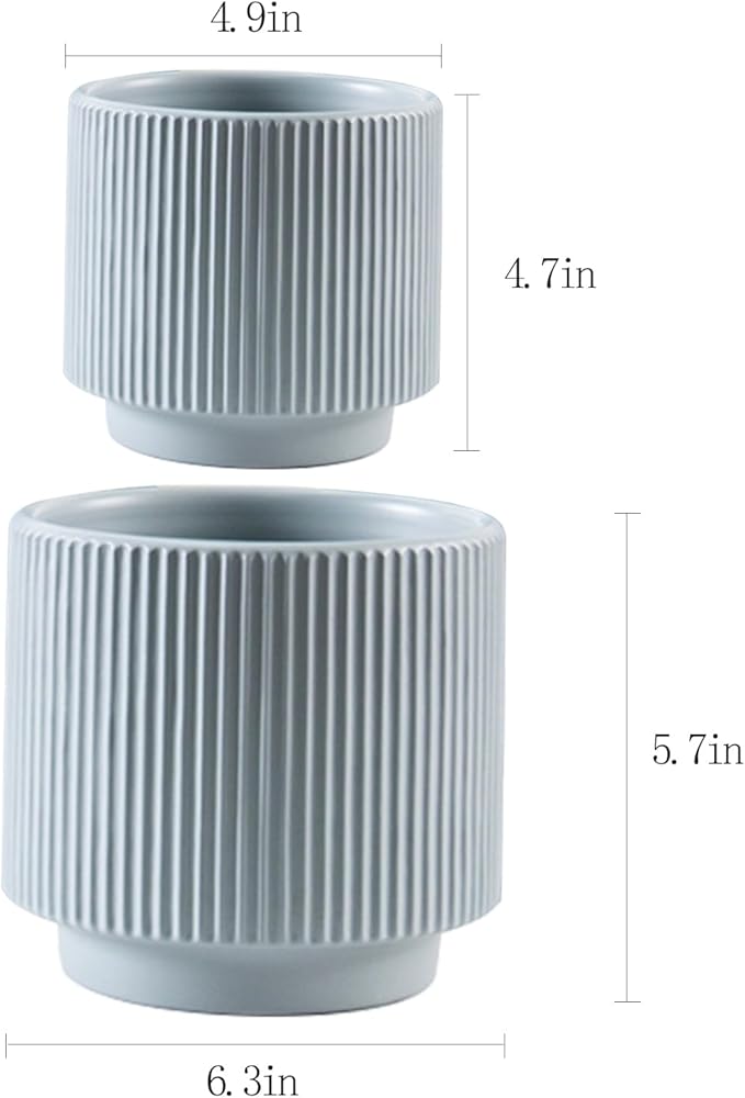 Ceramic 4.9+6.3 inch Planters, Modern Home and Office Flowerpot, Indoor and Outdoor Flowerpot with Drainage Hole (Grayish Blue)