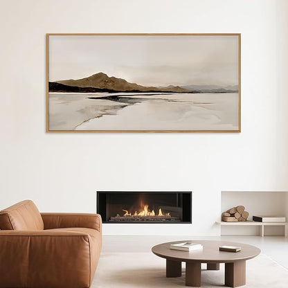 Ausril Beige and Brown Foggy Framed Canvas Wall Art Set, Modern Misty Landscape Wall Decor, Abstract Mountain Lake Wall Painting, Minimalist Nature Art Prints for Living Room, Bedroom - 20"X40"