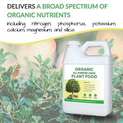 Organic All-Purpose Liquid Plant Food - Use on All Outdoor Plants: Flower Beds, Vegetable Gardens, Container Gardening | Concentrated Liquid Fertilizer Alternative (1 Gallon, Mixes to 128 Gallons)
