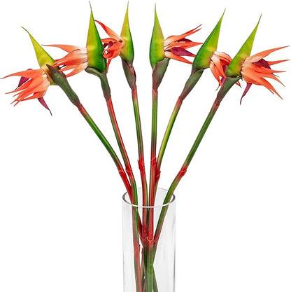 6 PCS Artificial Bird of Paradise Flowers, Real Touch 26inch Long Stem Flower Made of Soft Rubber PU for Indoor Outdoor Home Wedding Floral Arrangement Garden Party Decor (Orange)