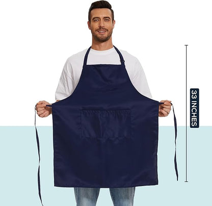 Will Well Kitchen Apron for Men and Women - 33" x 27" Oil-and-Water-Resistant with Adjustable Neck Strap and 38" Waist Ties for a Snug Fit, Lightweight with 2 Front Pockets - 1-Pack, Navy