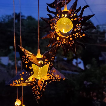Tryme Solar Wind Chimes for Outside with Sun Moon Star Solar Hanging Lights Windchimes Outdoors Garden Decor Gifts for Mother, Grandma, Sister