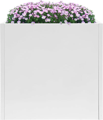 DYNAMI Square Planter Box with Removable Partition,26x26x26in Steel Metal Planters Large Cube Plant Pot for Outdoors,Modern Heavy Duty Flower Pot for Patio, Deck, Yard, Garden (White, 26inch)