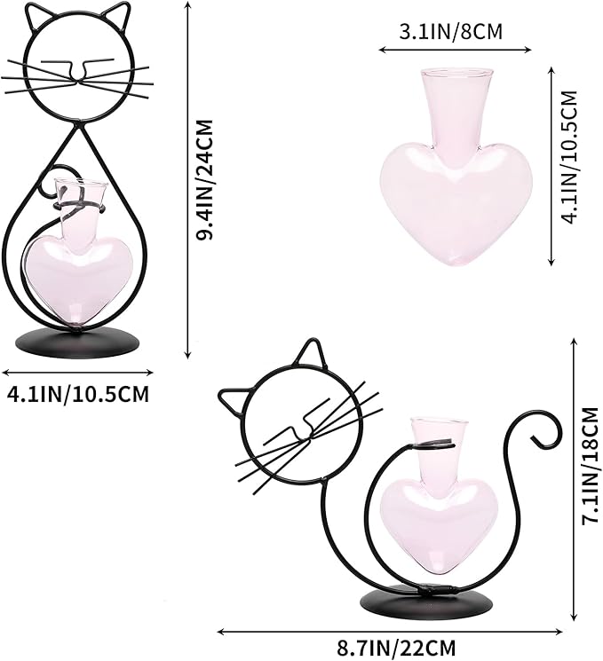 Plant Terrarium Plants Propagation Station Cat Lover Gifts for Women Home Office Decor Cat Desk Accessories