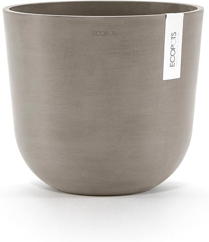 Ecopots Oslo Durable Modern Round Indoor/Outdoor Recycled-Based Composite Flower Pot Planter, Taupe, 10"
